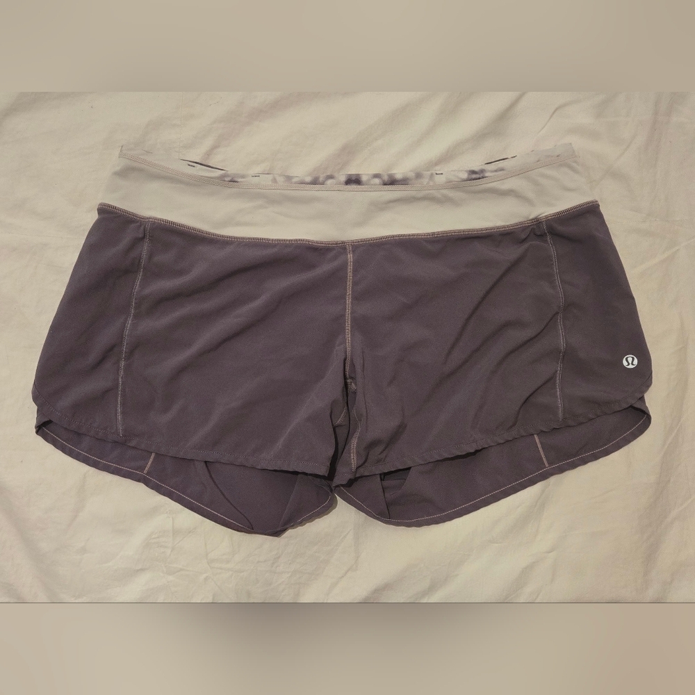 Lululemon  Size 12(!) Turbo Run Shorts; Purple/Grey & White; 4" Inseam